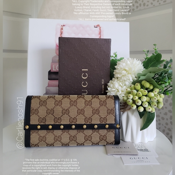 Gucci Handbags - Authentic Pre-owned Gucci Monogram Canvas Studded Flap Wallet